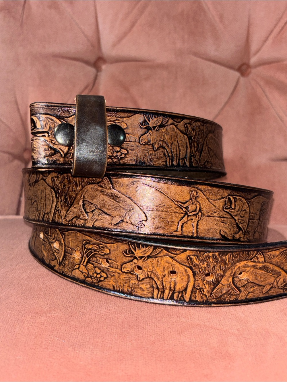 Artec Canada men’s embossed leather belt (no buckle) men’s fishing hunting belt